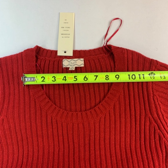 Cottagecore Sweater dress by, Pink Rose, size 1X long red cable knit - Picture 9 of 16